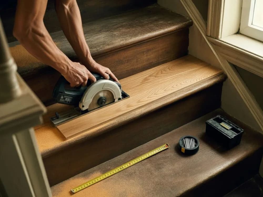 Profesjonalne wykończenie schodów drewnianych przy ścianie bez błędów i szczelin